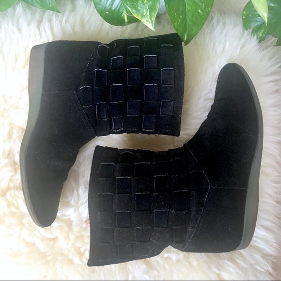 Vintage 80s Basket Weave Suede Ankle Boot Black 6 - Picture 5 of 8